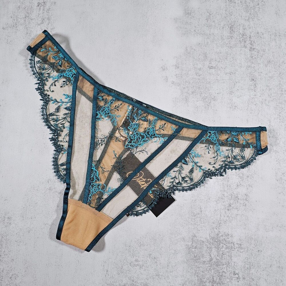 Dita Von Teese Femmoiselle Green Floral Embroidered G-String Panty